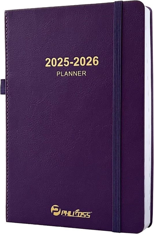 Daily Planner 2025-2026, One Page Per Day, Academic Planner (July 2025 - June 2026), Appointment Book with Time Slots and Monthly Tabs, 5.7" x 8.25", Pocket, Leather Cove (Purple)