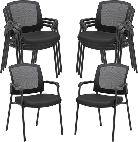 CLATINA Black Stacking Chairs Stackable Waiting Room Chairs with Armrest, Mesh Office Reception Guest Chair for Home Desk Conference Lobby Church Medical Meeting Training Ergonomic, Set of 8