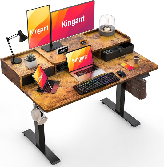 Standing Desk with Drawers,Thickened Table Legs Sit Stand Desk Electric for Home Office & Gaming,Ergonomic Stand Up Desk Cable Management Tray(Classic Black) (Rustic Brown, 48″ x 30″)