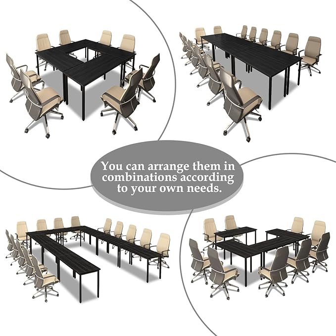 Bonzy Home Conference Tables 16ft Office Computer Desk for Meeting Room Study Writing Printer Table Meeting Seminar Table for 20 People Modern Black 8PCS (188.8"x47.2"x29.5", Black)