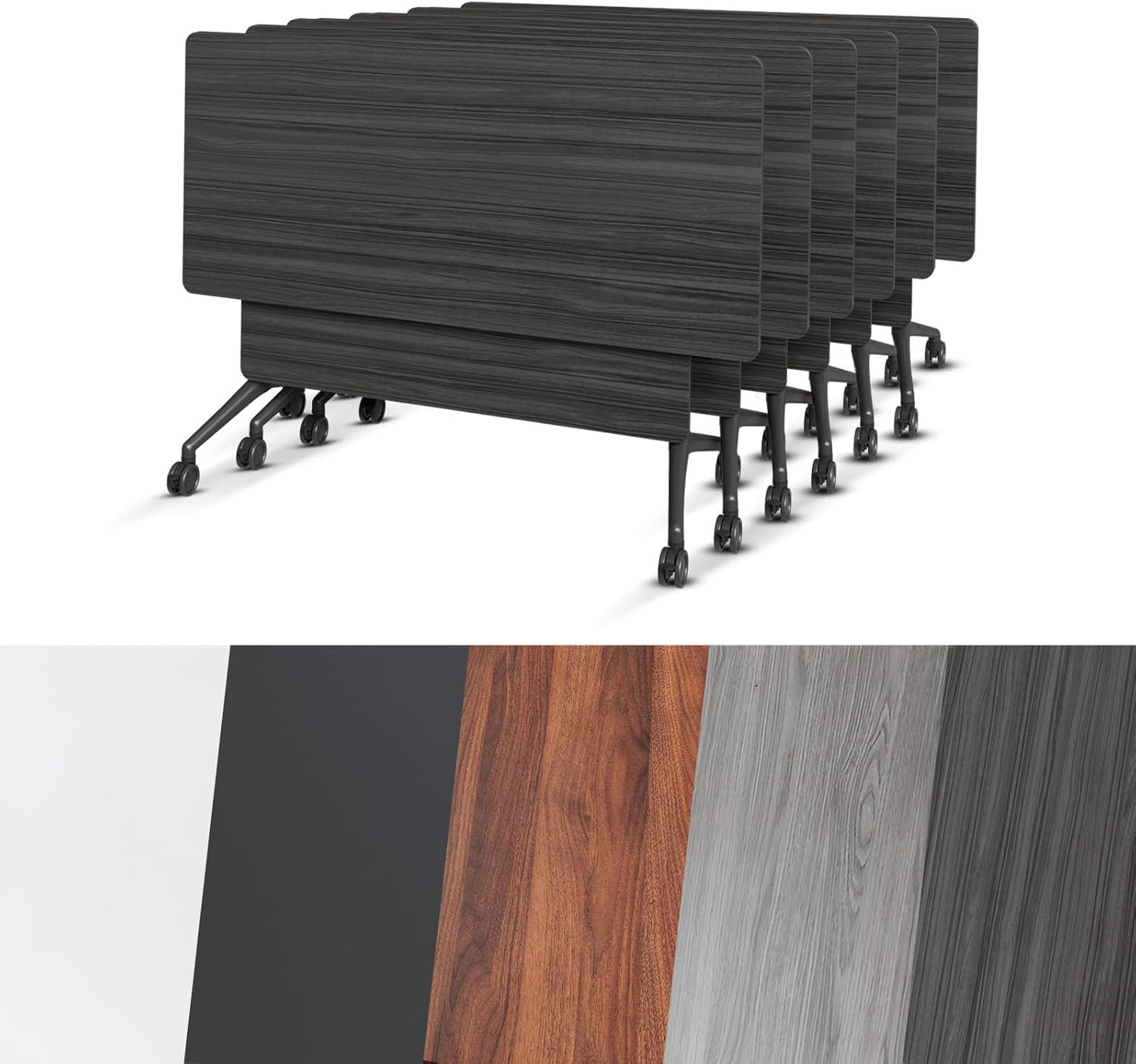 Conference Room Table, Folding Conference Tables,Thicken Grey Tabletop,Flip Top Wooden Seminar Meeting Room Table for Conference Room Offices (6, BlackWoodGrain, 61.0“)