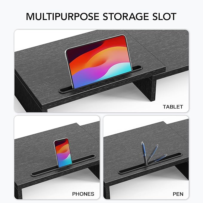 HUANUO Dual Monitor Stand Riser, Adjustable Monitor Stand for Desk with 2 Slot, Desktop Organizer Stand for 2 Monitors, Multi-Purpose Desk Shelf Monitor Stand Riser for Computer, Laptop, PC, Black