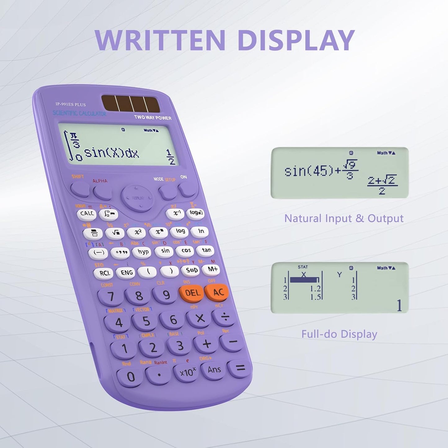 Scientific Calculators, IPepul Purple Math Calculator with 417 Function, Solar Battery Power and 4-Lines Display, School Supplies for Middle High College Students Teachers (Purple 991ES Plus)