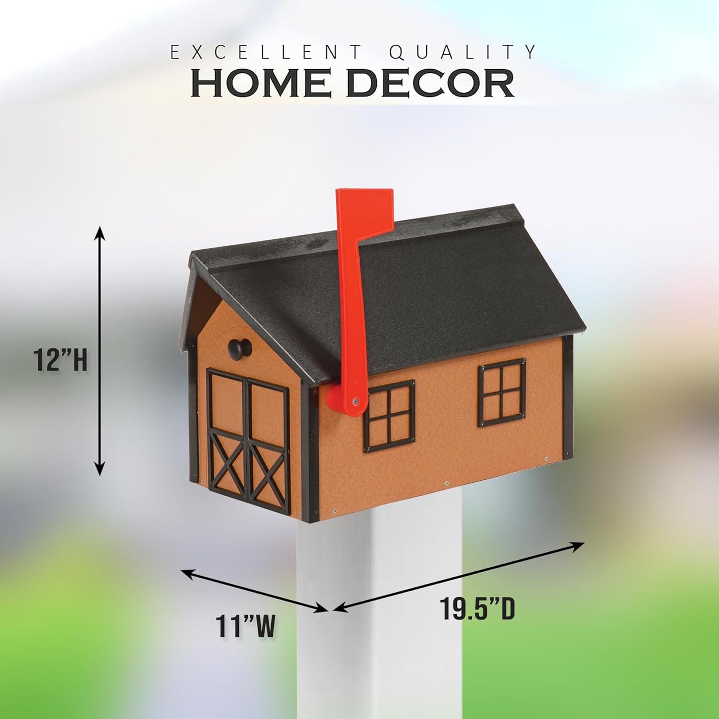 Peaceful Classics Poly Mailbox- Durable, Weather-Resistant Amish Craftsman Mailboxes for Outside Uses Like Front Yard and Road Side- Long-Lasting, Decorative, Modern Mailbox (Cedar with Black Trim)