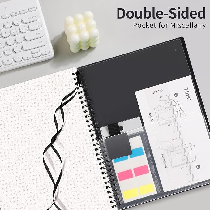 AHGXG Graph Paper Notebook - Spiral Notebook Journal 7.6" x 10", B5 Large Graph Notebook, 140 Pages, 100 gsm Thick Grid Paper, Waterproof Plastic Cover, for School Writing Engineering, Black