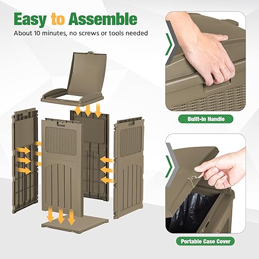 Flamaker 30 Gallon Trash Can, Resin Outdoor Garbage Can with Lid, Waterproof Hideaway Patio Waste Bins for Outside Use (Brown)