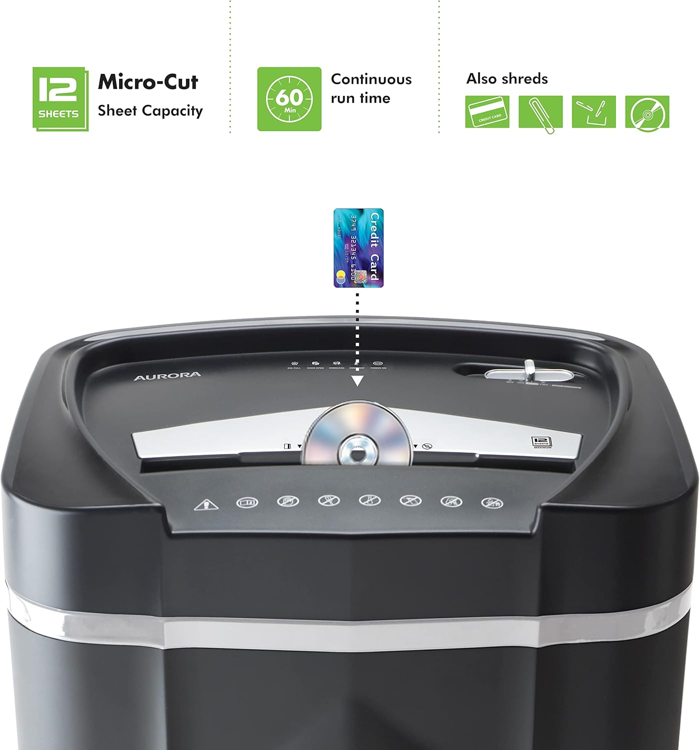 Aurora Professional Grade High Security 12-Sheet Micro-Cut Paper/CD and Credit Card Shredder/ 60 Minutes Continuous Run Time
