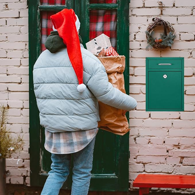 Locking Mailbox with Key for Outdoor 12.2 x 8.5 x 3 Inches Large Wall Mount Mail Box with Lock Security Mail Drop Metal Collection Boxes Hanging Secure Postbox(Green)