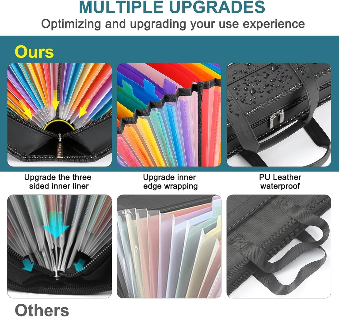 SEEKIND PU Leather Accordian File Organizer 26 Pockets, Expanding File Folder with Handle&Carrying Strap, Document Organizer File Holder for Letter Size / A4 File, for Office, School-Black