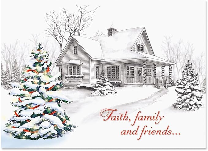 Current Winter Home Personalized Religious Christmas Cards with Envelopes - Set of 18 Large 5 x 7-Inch Folded Cards, Faith Holiday Greeting Card Value Pack, Add Names or Text