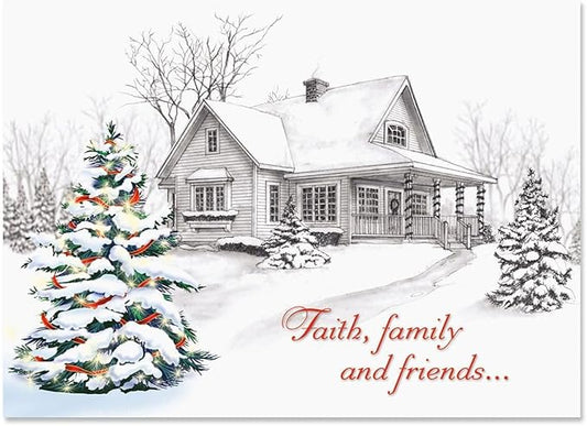Current Winter Home Personalized Religious Christmas Cards with Envelopes - Set of 18 Large 5 x 7-Inch Folded Cards, Faith Holiday Greeting Card Value Pack, Add Names or Text