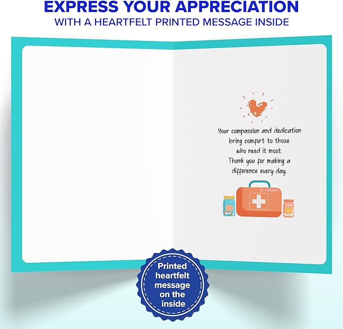 Decorably Gold Foiled 5x8in Individual Nursing Thank You Cards Set with Heart Cutout, Nurse Thank You Card Set with Envelope and Stickers, with Printed Message Inside - Nurse's Day