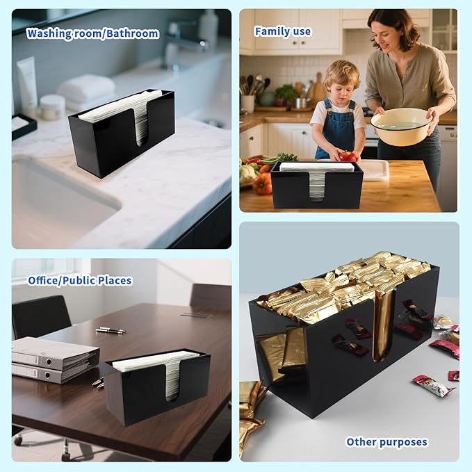 Paper Towel Holder for Countertop,Black Acrylic Napkin Dispenser-Multifold/C-Fold/Z-Fold Trifold Paper Towel Dispenser for Bathroom Kitchen Restaurant Toilet - Durable 5mm Thick(2)
