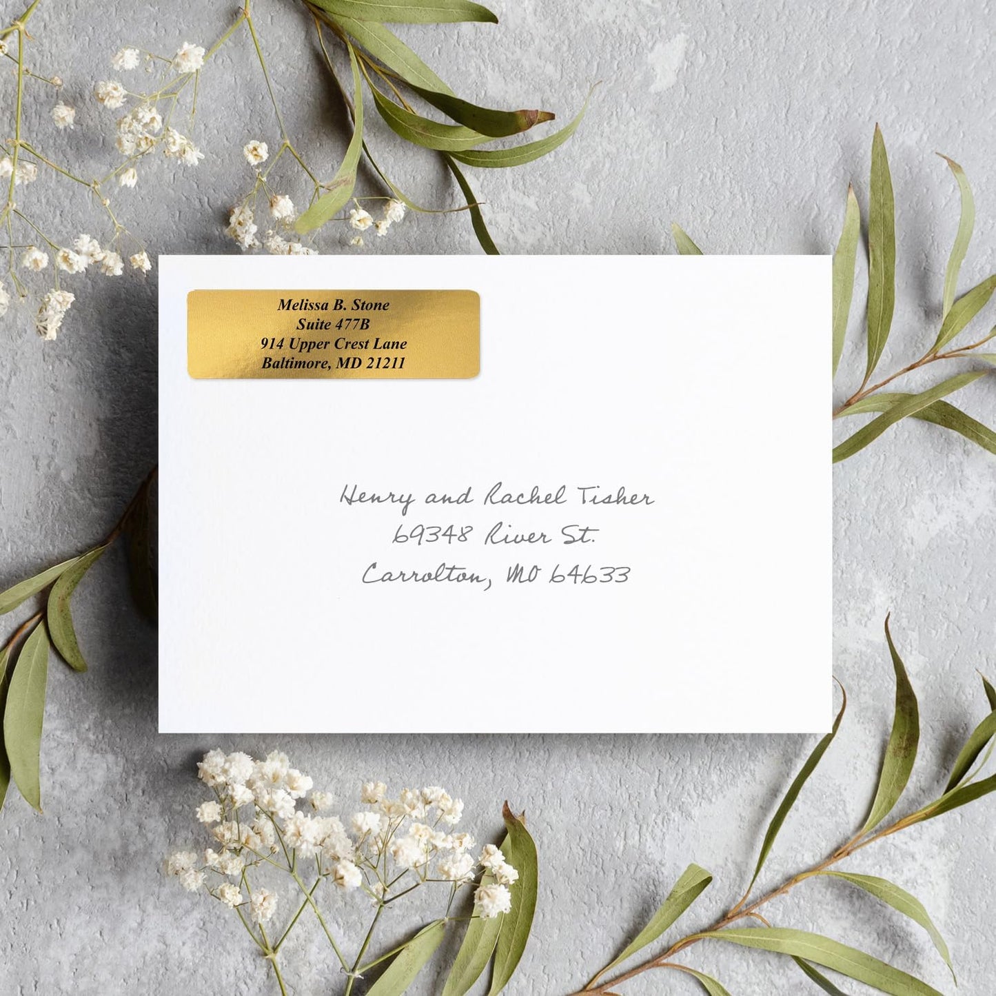 Gold Foil Personalized Return Address Labels with Elegant Dispenser - Roll of 250 Custom Stickers