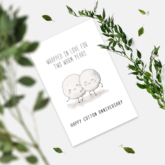 Cute 2nd Anniversary Card, Funny Cotton Balls Anniversary Card for Men Woman, Sweet Second Wedding Anniversary Card for Husband Wife, Happy Cotton Anniversary