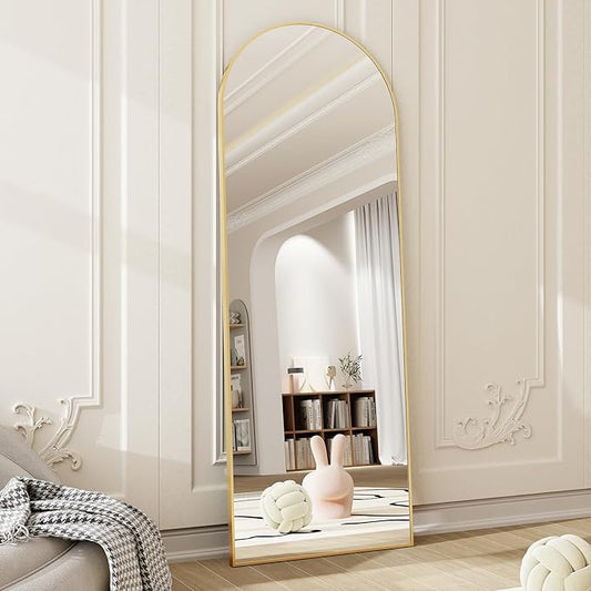 HARRITPURE 58"x18" Arched Full Length Mirror Free Standing Leaning Mirror Hanging Mounted Mirror Aluminum Frame Modern Simple Home Decor for Living Room Bedroom Cloakroom, Gold