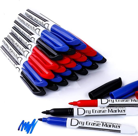 Volcanics Dry Erase Markers Low Odor Fine Whiteboard Markers Thin Box of 30, 3 Colors