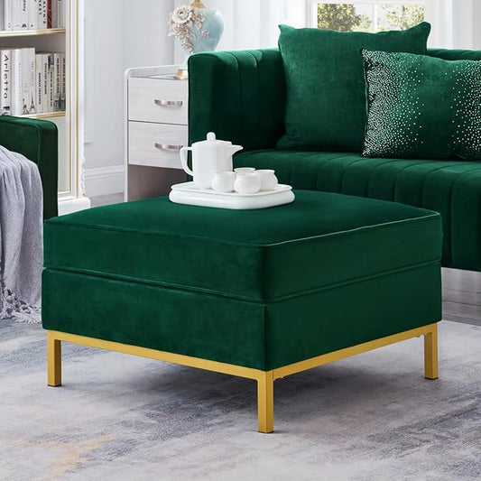 24KF Large Square Couch Ottoman Velvet Ottoman, Upholstered Velvet Padded Cushion Ottoman Table,Large Foot Rest for Couch, Couch Ottoman for Living Room-Jade