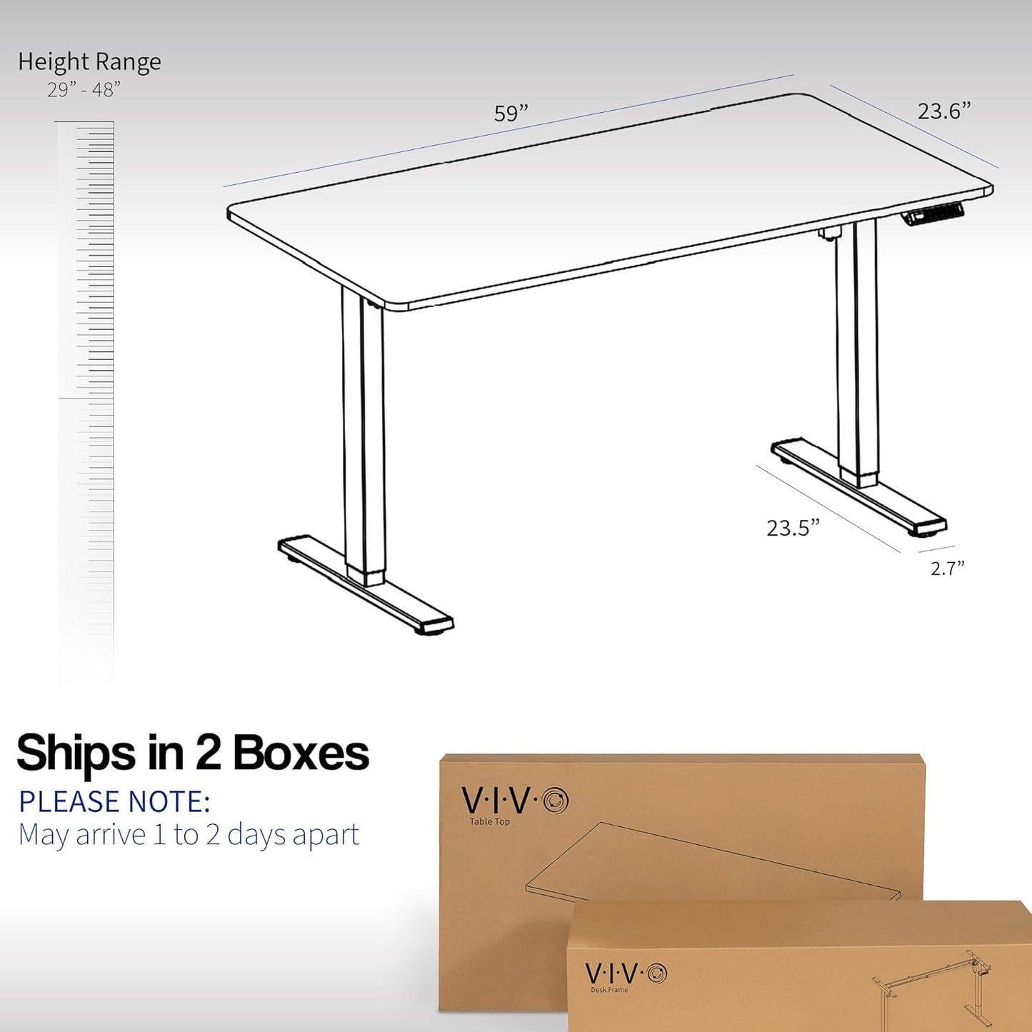 VIVO Electric 60 x 24 in Standing Desk, Memory Height Adjustment, 1B Series, One-Piece White Top, Gray Frame, DESK-KIT-1G6W
