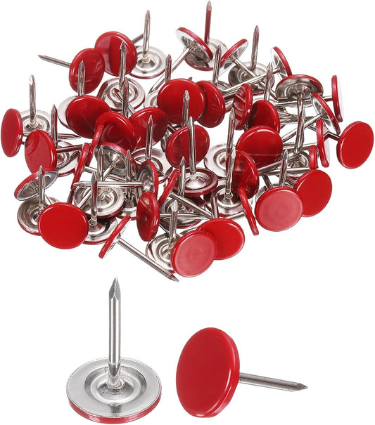 uxcell 100Pcs Upholstery Tacks, 11mmx17mm Flat Head Thumb Tack Decorative Furniture Nails Push Pins for Furniture Sofa Headboards, Red