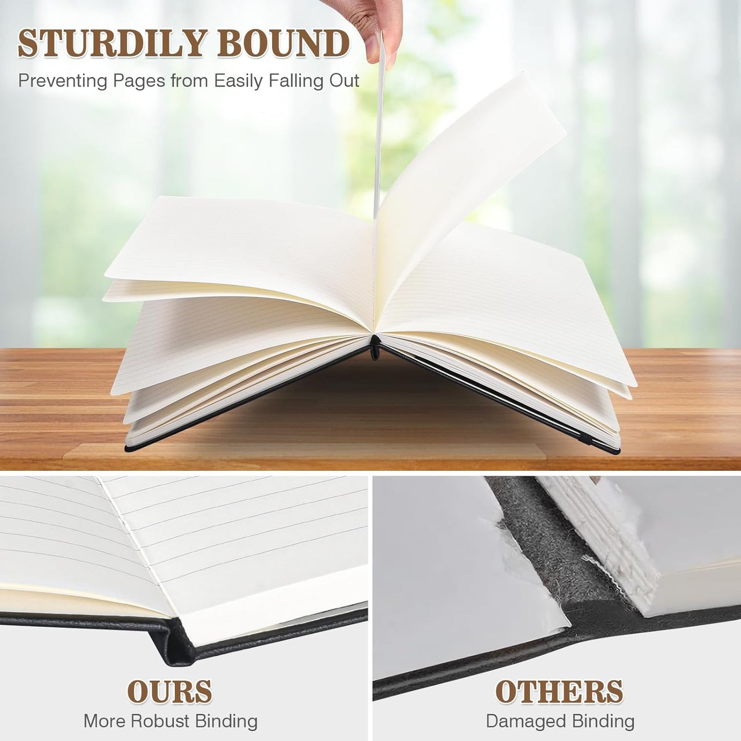 Lined Journal Notebook, 3 Pack A5 College Ruled Notebooks for Work, Hardcover Notebook Each with 2 Pockets & Pen, Leather Journal for Women, Men, 160 Pages, 100GSM Thick Paper ( Brown 5.7" x 8.3" )