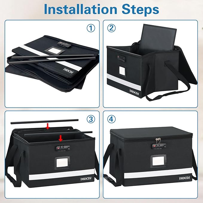 File Box with Lock - Portable File Box with Handle, Sturdy Important Document Organizer with Label, Slide, Reflective Strip for Hanging Letter/Legal Folder