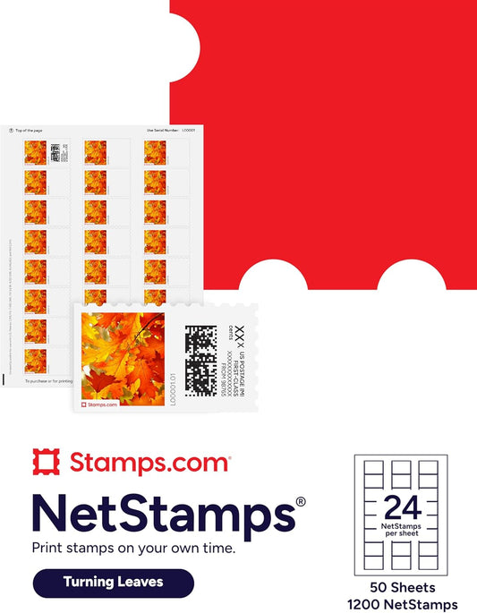 Turning Leaves NetStamps 1200-Pack (50 Sheets) Printable Postage Labels (Stamps.com Subscription Required) - Print Approved Postage - Inkjet & Laser Printers - Business, Personal, Home