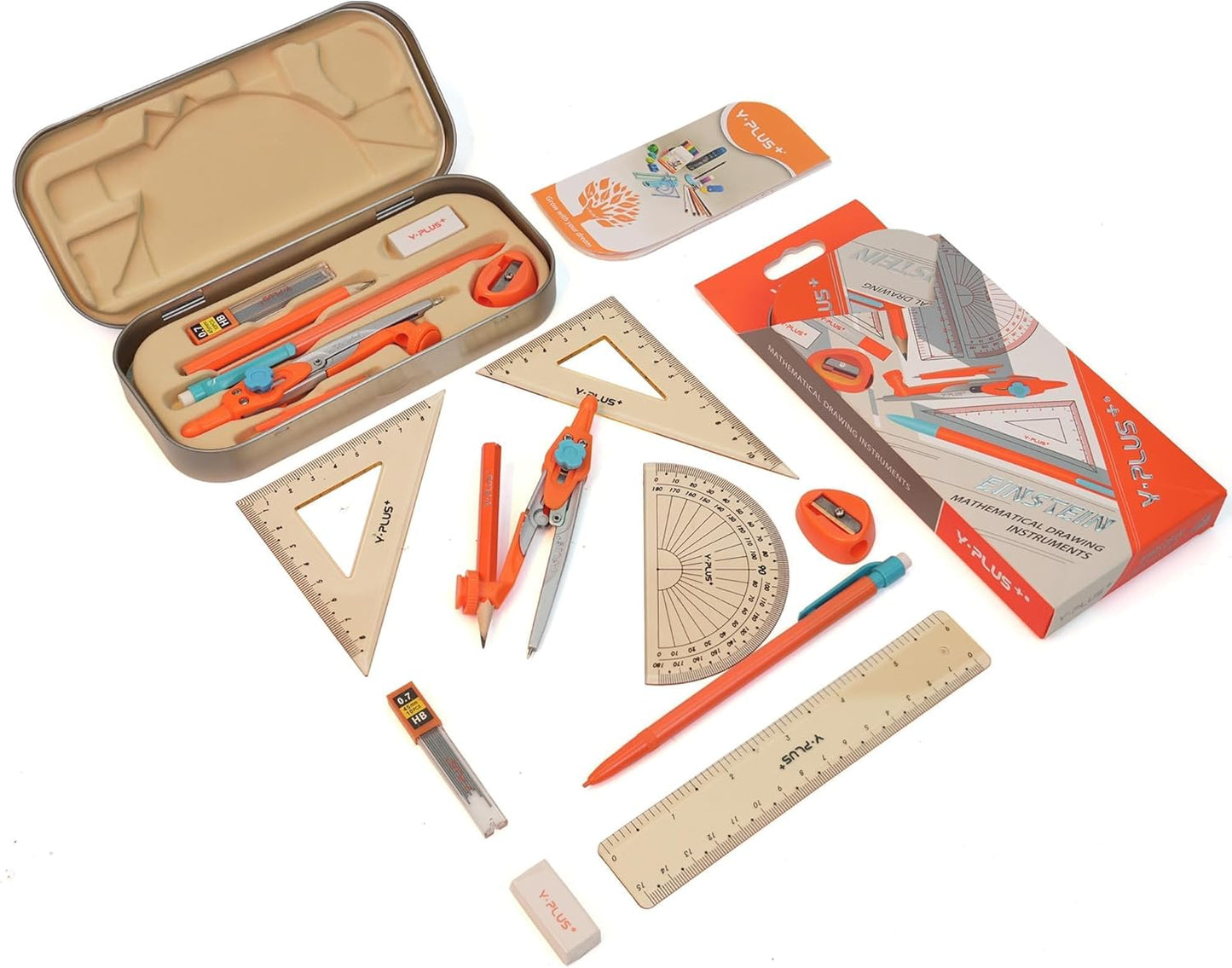 YPLUS Geometry Set for Students, Math Protractor Compass with Rulers Mechanical Pencil, Box of Protactors Kit for Class Supplies and School Kids Toddler - 12 Pcs, Back to School Supplies for Kids
