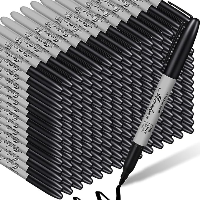 Thenshop 500 Pack Permanent Markers Bulk Black Permanent Marker Set Fine Point Pens Work on Wood, Metal, Stone, Glass