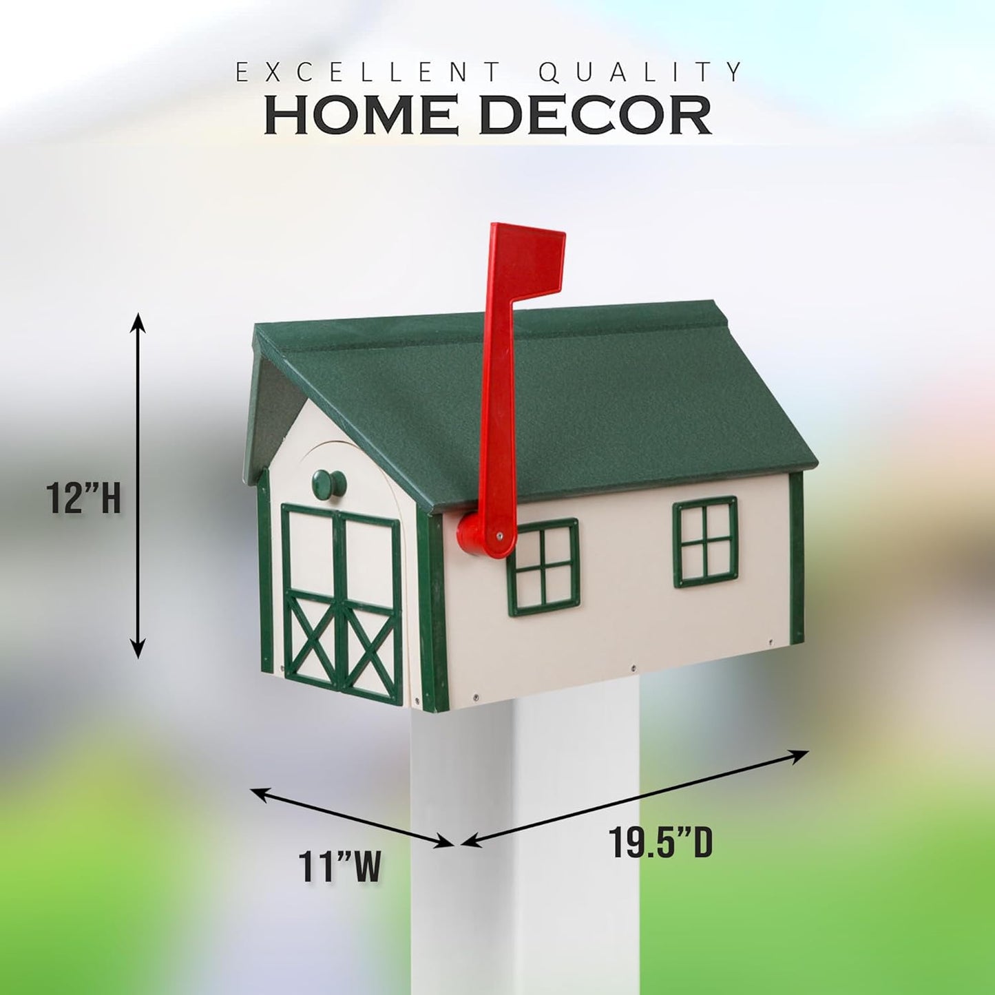Peaceful Classics Poly Mailbox Durable, Weather-Resistant Amish Craftsman Mailboxes for Outside Uses Like Front Yard and Road Side Long-Lasting, Decorative, Modern Mailbox (Beige w/Green Trim & Roof)