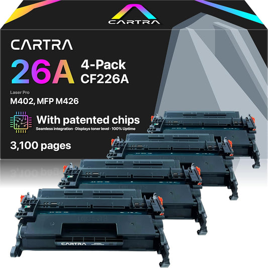CARTRA 26A CF226A Toner Cartridge 4 Pack Compatible Replacement for HP 26A CF226A 26X CF226X Pro M402dn M402n M402dw Pro MFP M426fdw M426fdn M426dw Series Printer Ink High Yield