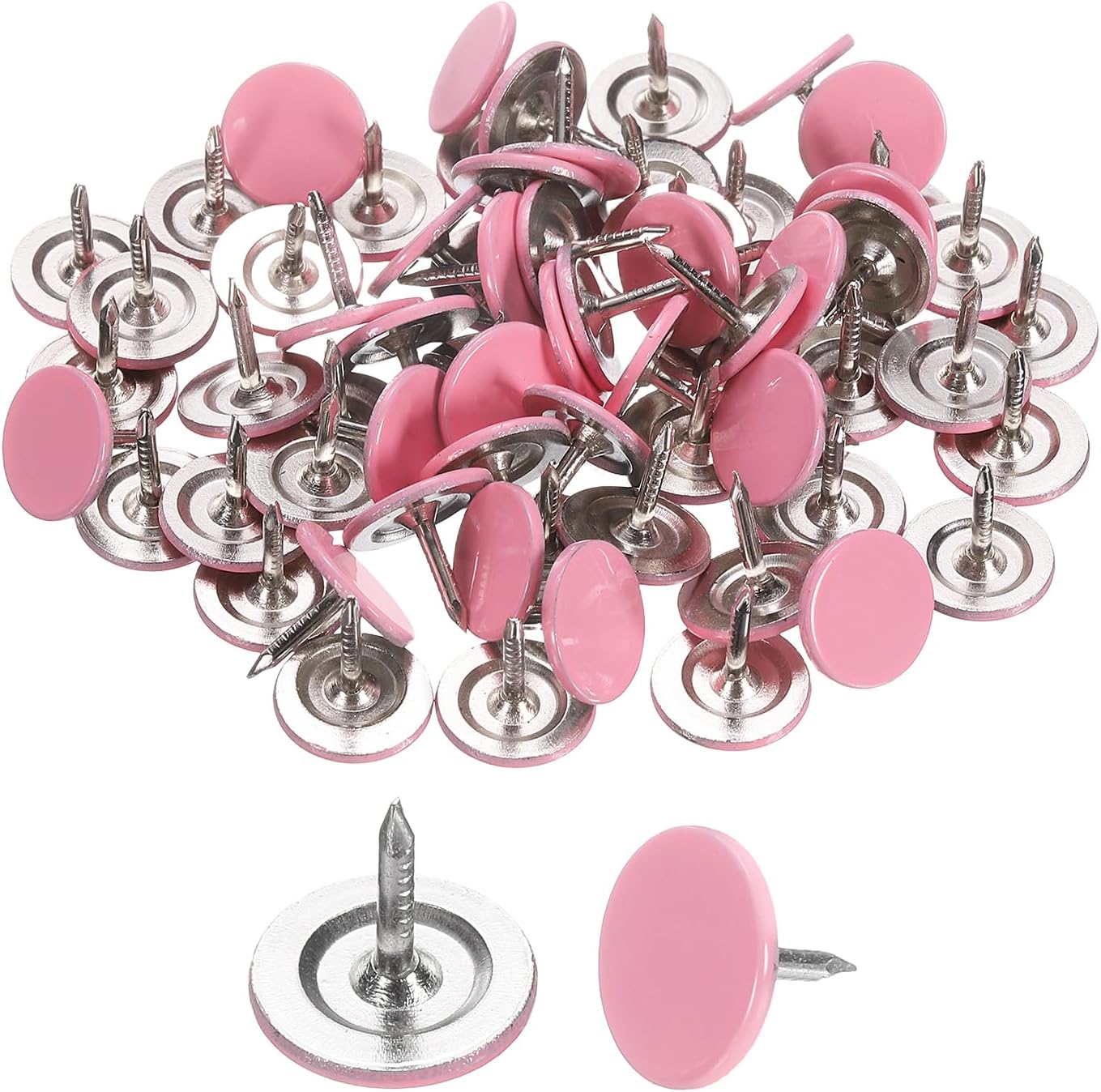 uxcell 60Pcs Upholstery Tacks, 11mmx10mm Flat Head Thumb Tack Decorative Furniture Nails Push Pins for Furniture Sofa Headboards, Pink