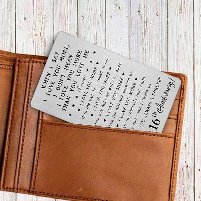 CPLJW 16th Anniversary Wallet Card Gifts for Men Husband, 16 Year Anniversary Romantic Gifts for Him