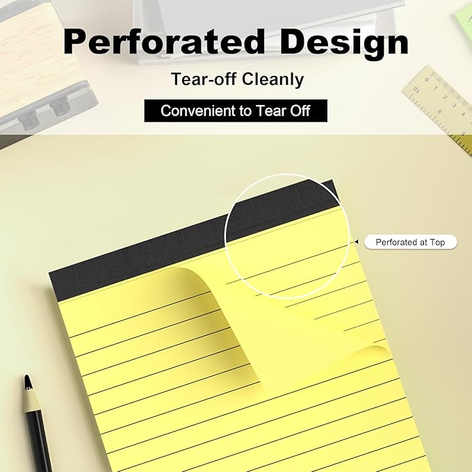 6 Pack Note Pads 4 x 6 Inch Small Notepad College Ruled Writing Pads, Yellow Lined Mini Note Pad for Work or School, 30 Sheets/Pad, Perforated Recycled Note Paper for Note-Taking, Grocery List