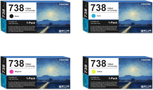 High Capacity 738 738XL Ink Cartridges 498N4A 498N6A 498N5A 498N7A Compatible with T950 T850 Printer Ink(4-Pack)