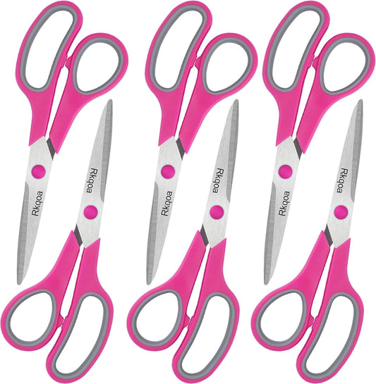 Pink Scissors Pack, Rkqoa 8" All Purpose Scissor - High Performance and Designed for Everyday use, Stainless Steel Shears Set with Comfort Grip, Right/Left Handed