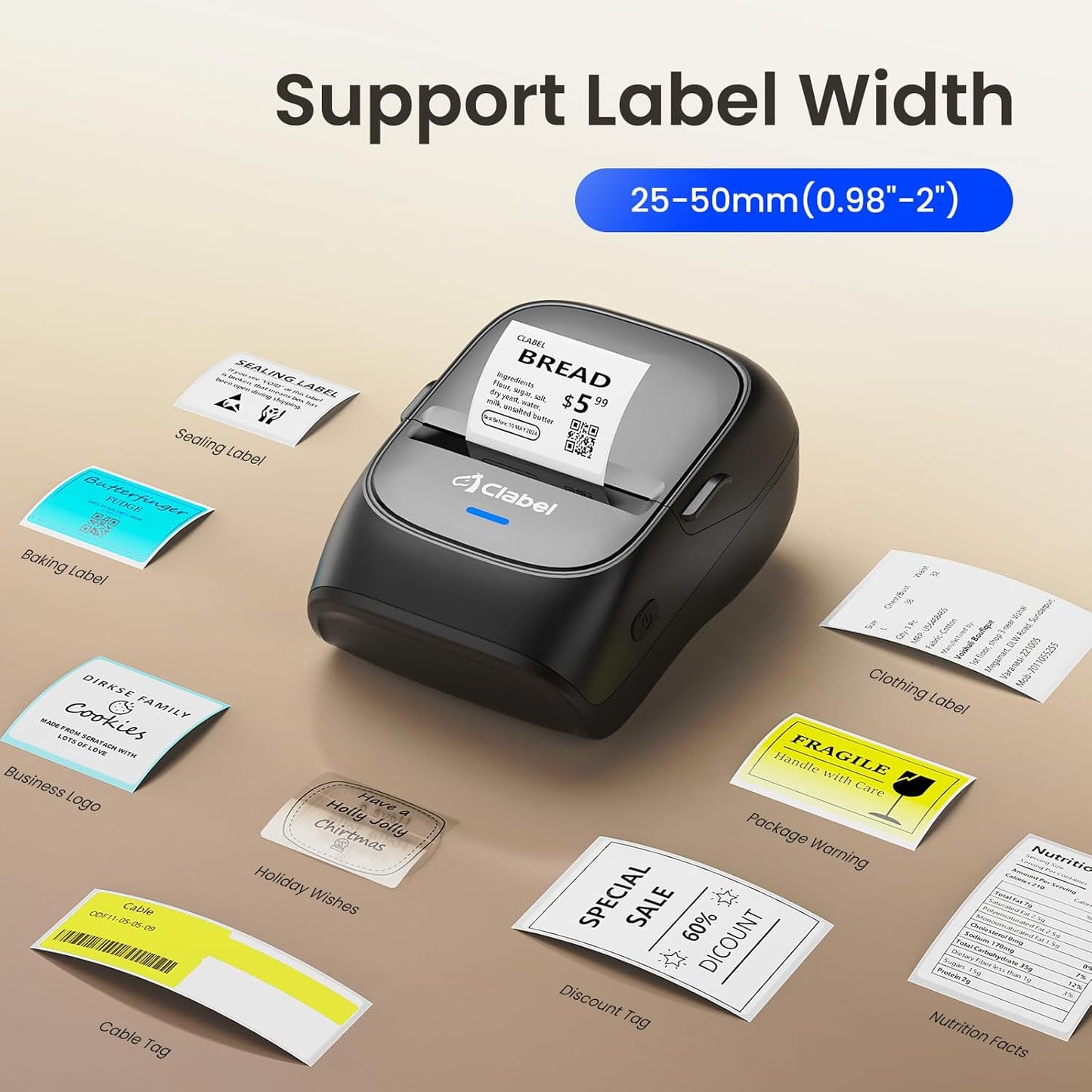 CLABEL 221B Label Maker Machine with Tape, 2 Inch Thermal Label Printer, Portable Bluetooth Sticker Maker Machine Barcode Labeler Compatible with Phone & PC for Small Business Retail Office