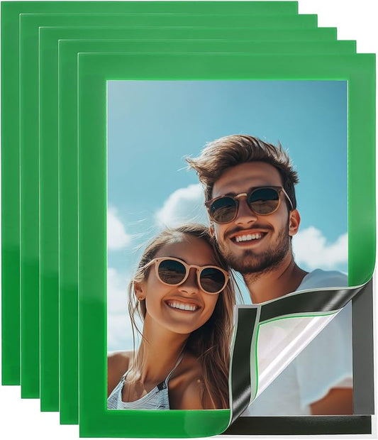 uxcell 5 Pcs Magnetic Sign Holder, 5" x 7" Self-Adhesive Magnetic Wall Signs Holder Magnetic Picture Frame Document Holder for Home Office Wall Window Displays, Green