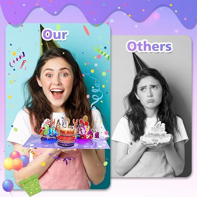 Customizable Age 3D Birthday Card – LED Light, Blowable Candle & Music Pop-Up Greeting Card for Women, Men (1-100 Years) Purple Gold