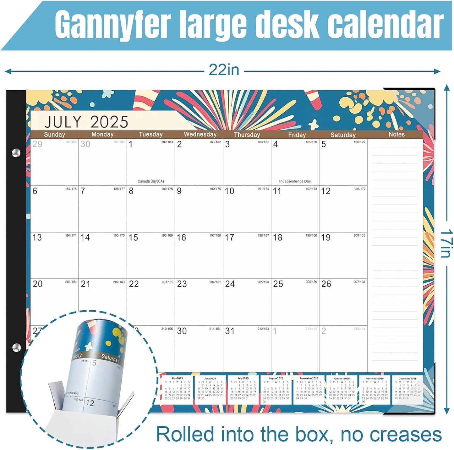 Gannyfer Desk Calendar 2025-2026, Large 22"x17" Monthly Calendar, July 2025 - Dec 2026, 18 Month Yearly Desktop Pad Calendar,Office Supplies Perfect for Home, School or Office(6 Stickers Included)