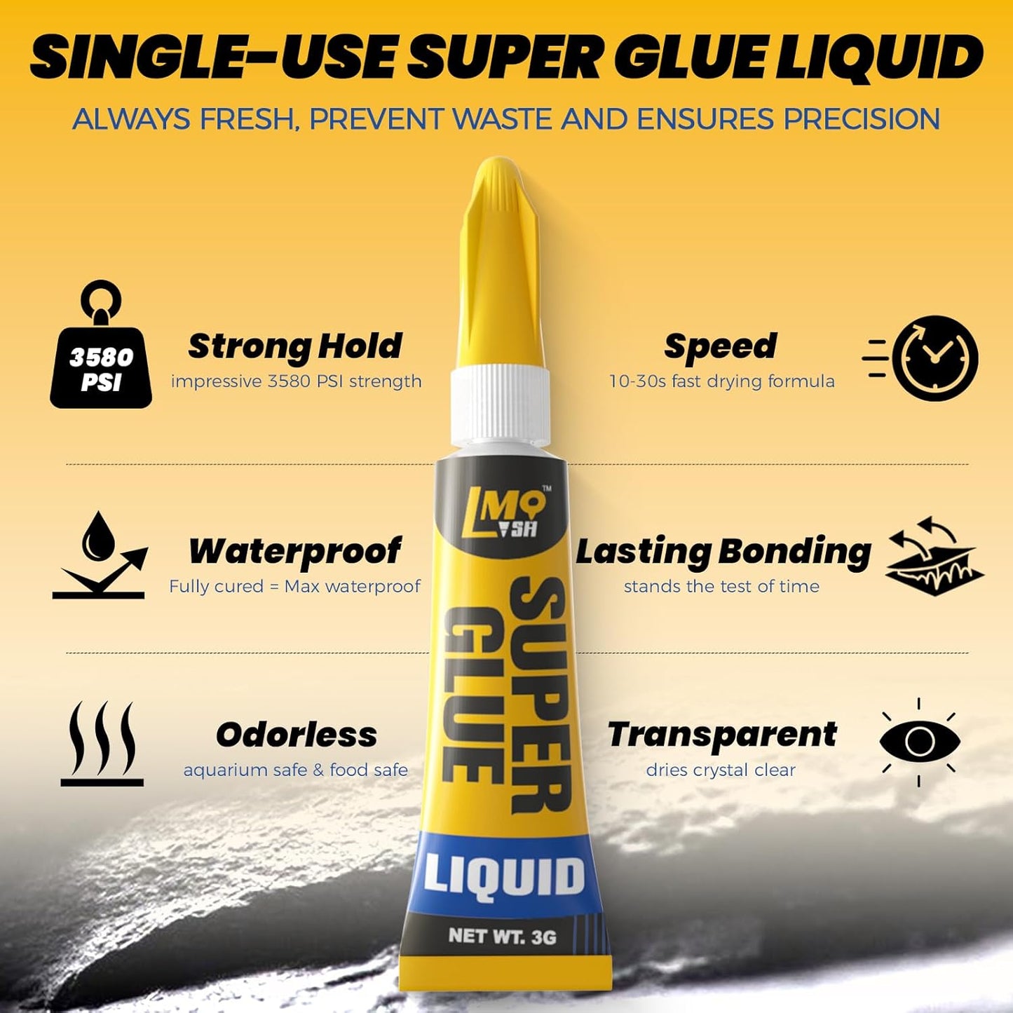 Super Glue 24x3g Liquid CA Glue, Clear Cyanoacrylate Adhesive Single Use for Shoe Sole Repair Ceramic Plastic Model Metal Wood Aquarium Leather Pottery Glass, Food Safe Strong and Instant Bonding