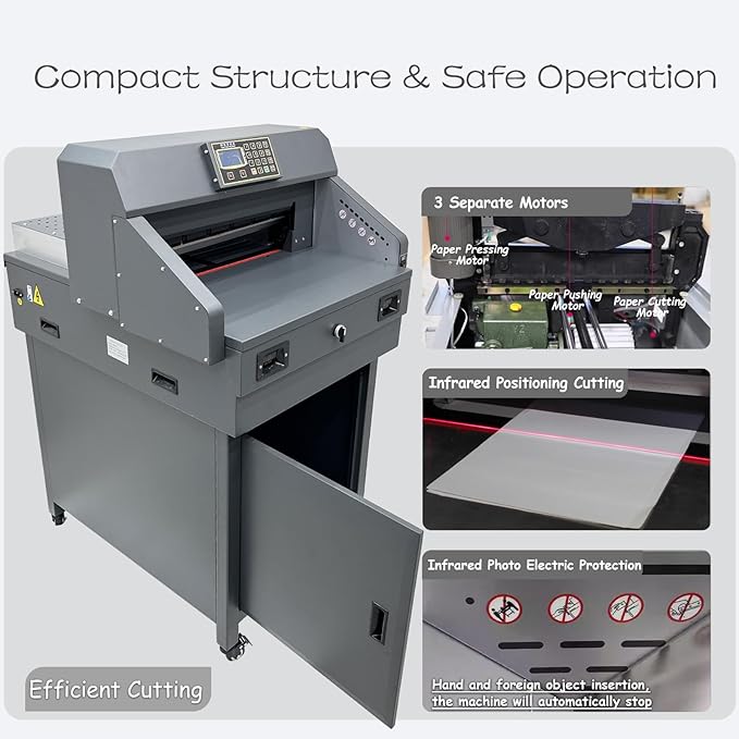 INTSUPERMAI Electric Paper Cutter Heavy Duty Paper Trimmers Guillotine Max. 490 mm /19.29 inch Cutting Length Digital Numerical Control Commercial Paper Stack Cutter Trimmer for Paper Cutting 110V