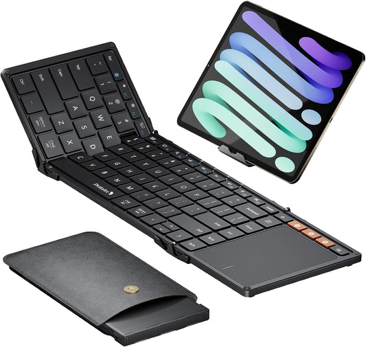 ProtoArc Foldable Keyboard with Touchpad, XK01 TP Folding Portable Keyboard, Full Size Keys, Large Trackpad Bluetooth Travel Keyboards for iPad Laptop PC Tablets -Black