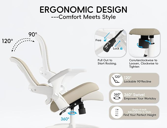 TRALT Office Chair - Ergonomic Office Chair with Back Support, Home Office Desk Chairs, Comfy Desk Chair, Computer Chair, 330lbs Wide Seat Big and Tall Office Chairs for Office Workers (Beige)