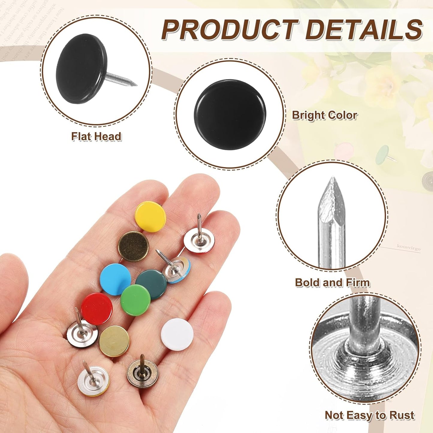 uxcell 120Pcs Push Pins, 11mmx13mm Round Flat Head Decorative Thumb Tacks Upholstery Tacks for Cork Board Office Wall Hangings, Black