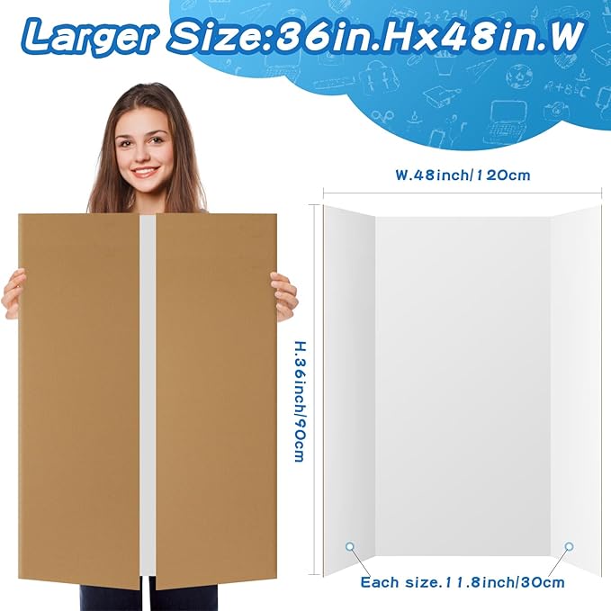 VinTS 8 PCS 36" x 48" Trifold Poster Board White Trifold Foldable Display Poster Board for School Projects, Science Fair,Graduation Exhibitions