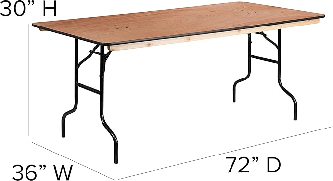 Flash Furniture Fielder 6' Rectangular All-Occasion Wood Folding Event Table, Foldable Portable Banquet Table with Wooden Top, Natural/Black