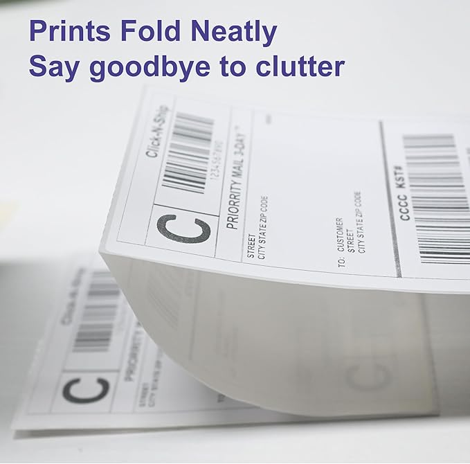 Fanfold Direct Thermal Shipping Labels 4''x6'' 600 Labels/2 Stacks (300 Pcs per Stack), Compatible with Zebra Rollo Beeprt Printer Ultra Adhesive