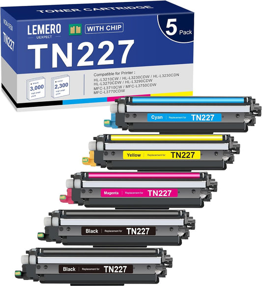 LEMERO UEXPECT TN-227BK/C/M/Y High Yield Toner Cartridge Compatible Replacement for Brother TN227 TN-227 TN227BK TN223BK TN223 TN-223 for MFC-L3770CDW HL-L3290CDW MFC-L3710CW HL-L3270CDW ( 5 Pack)