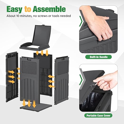 Flamaker 30 Gallon Trash Can, Resin Outdoor Garbage Can with Lid, Waterproof Hideaway Patio Waste Bins for Outside Use (2 Pack, Gray)